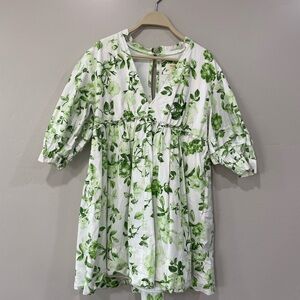 Anthropologie Maeve Green Leaf Print Dress